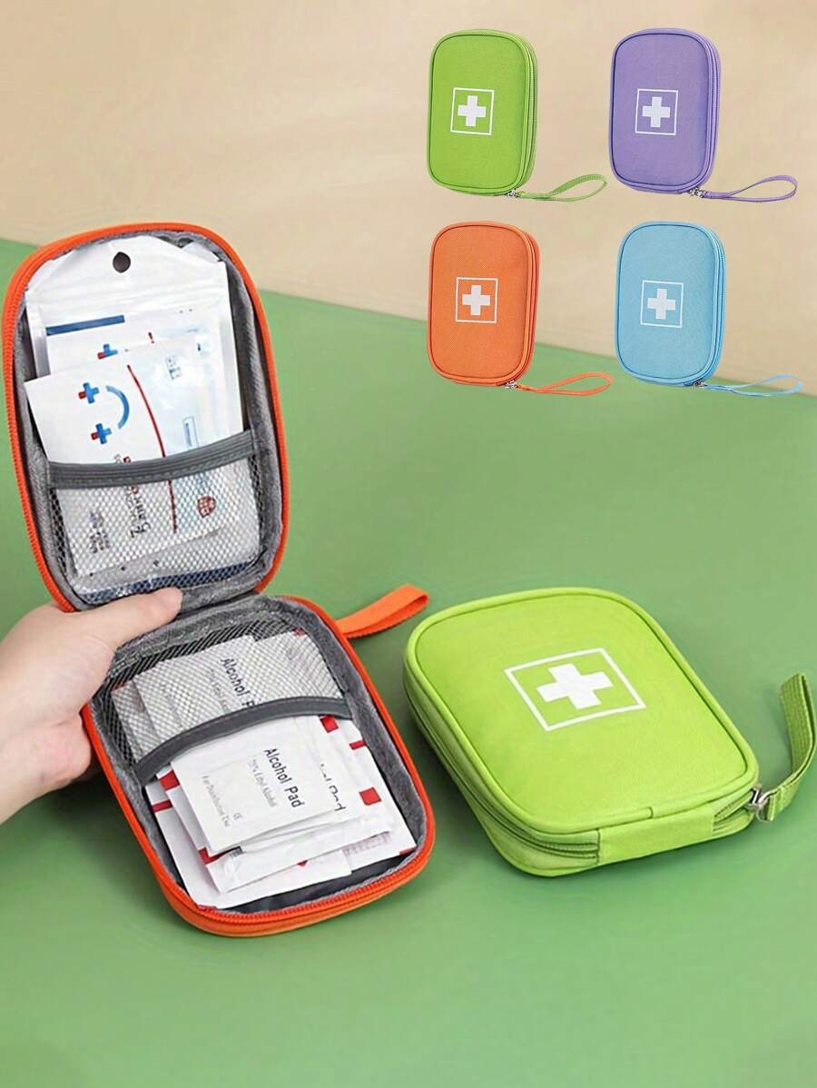 1pc Portable First Aid Kit, Oxford Cloth Medical Storage Bag, Student Portable Medical First Aid Kit, Carry-On Bag, Solid Color Square Travel Medicine Organizer, Outdoor Medicine Storage Bag, Modern Style, With Wrist Strap, Suitable For Daily, Travel, Cruise - Multicolor - View 1