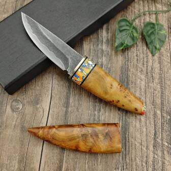 Espada Samurái de acero compuesto de 2,99 pulgadas con mango de madera, cuchillo comedor de carne para acampar al aire libre, regalo