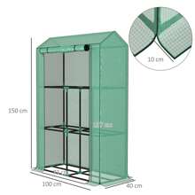 Outsunny 3-Tier Balcony Greenhouse For Vegetable Garden With Roll-Up Hinged Door And 8 Plastic Buckles, Garden Greenhouse In Steel And PE Anti-UV, For Plants, Flowers And Vegetables, 100x40x150 Cm, Green - Green - View 3