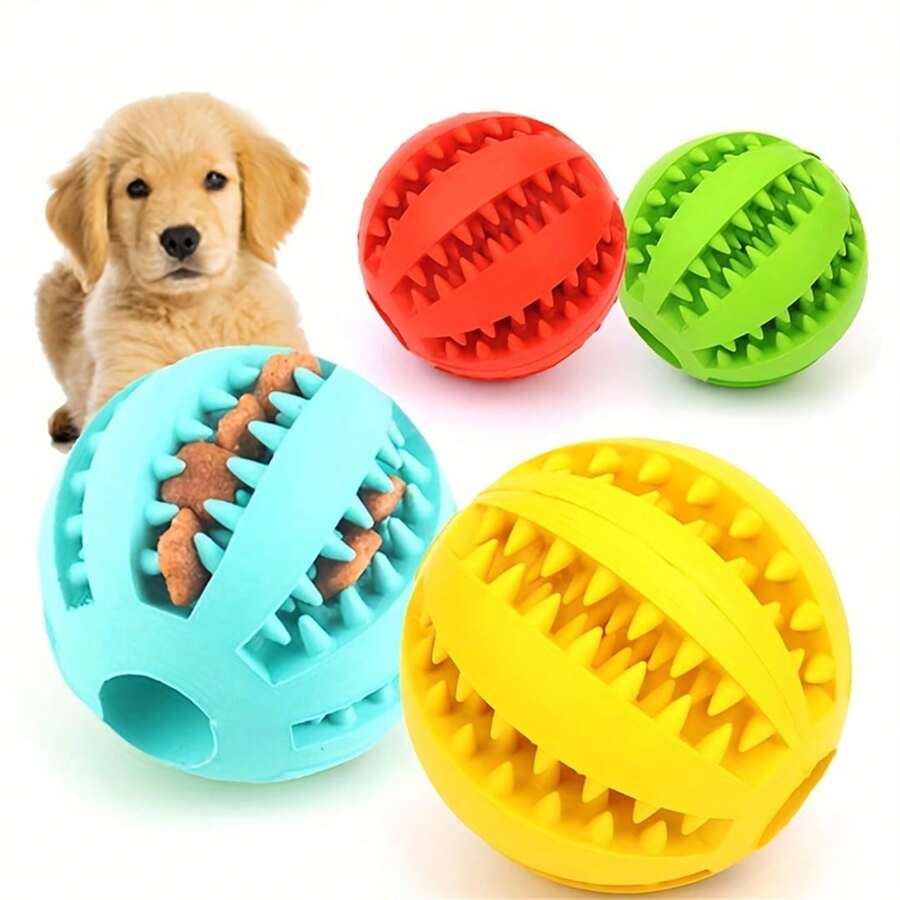 1 pieza Pelota de juguete para perros Balón de goma interactivo Juguete para masticar para perros pequeños Limpieza dental Pelota dispensadora de alimento para mascotas Juguete de bola de silicona