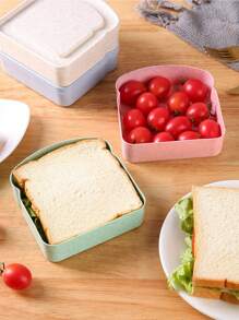 1 pieza Caja de plástico para pan y almuerzo, caja conservadora de pan, lonchera portátil para tostadas de estudiantes, lonchera portátil para exteriores, juego de regalo, de vuelta a la escuela - multicolor - Ver 6