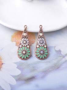 6قطع من سبيكة الزنك على الطراز الرجعي أشكال زهرية ذات قطرات ماء طويلة، قلادات مجوهرات مرصعة بالراين ستون، اكسسوارات