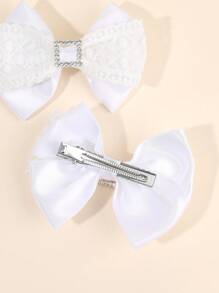 2 piezas Clips para el cabello con decoración de diamantes y lazo para niñas, clips de lazo de cinta de gróngrain y encaje para mujer, elegantes pinzas tipo cocodrilo para accesorios diarios para el cabello