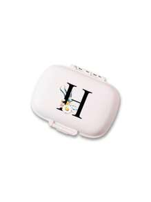 便携式 8 格密封药盒防尘防潮药品储存盒，每周 7 天使用，黑色雏菊向日葵字母艺术字母设计，首字母旅行药丸收纳盒，8 隔层便携式 A-Z 字母药丸盒，每日药丸盒，用于存放维生素，口袋钱包药品收纳盒的小药丸容器，字母 ID 吊饰收纳盒