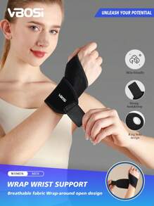 VBOSI 1pc Adjustable Neoprene Wrist Support Brace, Unisex Sports Fitness Accessory For Basketball, Badminton, Etc. - Black - View 1