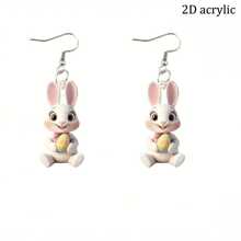 1 Pair Of Cute Rabbit Earrings, 2D Flat Women's Pendant Earrings, Suitable For Daily/Holiday Jewelry Accessories, Can Be Given As Easter Gifts To Girlfriends.