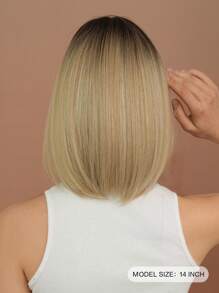 PIAOYUN Mini Lace Farbverlauf Blonde Bob Perücke für Frauen, kurzes glattes Haar, natürlich aussehende Perücke mit dunklen Wurzeln, Kunsthaarperücke ohne Kleber, hochwertige 2 * 0,5 U-Teil kleine synthetische Lace Front Perücke für den täglichen Gebrauch, 14 Zoll