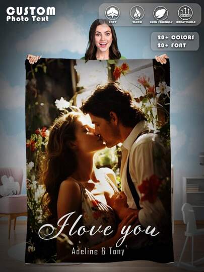 1pc Custom Photo Blanket, Custom Flannel Blanket With Photos And Text, Bedding Blanket, Custom Blanket For Bed, Custom Pictures Blanket, Personalized Photos Blanket For Family, Custom Image Blanket, Personalized Family Blanket With Image, Personalized Throws Blanket, Best Friend Blanket, Cozy Blanket, Family Gift, Wedding Gift, Birthday Gift