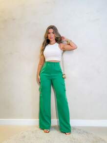 YING ZI Women Pants - 薄荷綠 - 查看 3