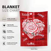1 件舒适情人节印花定制名字法兰绒毛毯，现代风格涤纶纤维矩形，柔软温暖，适合客厅、沙发、床上家居使用，也可用于户外旅行，是情人节、复活节、生日派对、周年纪念日和各种节日的完美个性化礼物