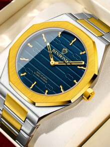1 Stück elegante Herren Geschäftsuhren im Retro-Goldton aus rostfreiem Stahl, 30M wasserdicht, leuchtend, Quartz, Mode-Stil Herrenuhren als Geschenke für Väter
