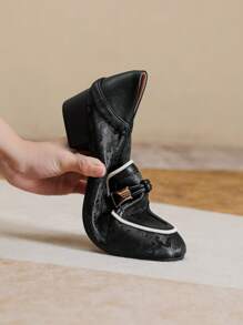 Mengshangli Damen Plateau-Absatz Slip-On Geschlossene Zehe Mittlerer Absatz Oxfords, Britischer Stil Leder Casual Schuhe, Vielseitig, Elegant, Damen Pumps, Mary Janes, Loafer für Damen - Schwarz - Übersicht 5