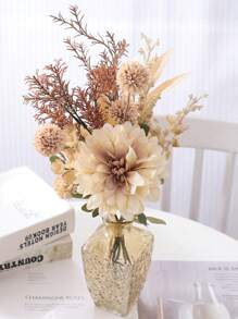 1pc Artificial Flower Bouquet, Floral Design Decor, Artificial Flowers, Wedding Bride Bouquet, Table Center Piece, Suitable For Rustic Home Decor, Indoor Vase Flowers Desktop Decorations (Blue & White) Gifts Birthday Graduation