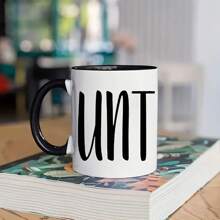 1 pièce Tasse à café en céramique imprimée avec lettre UNT, 11 oz, revêtement en polyester, réutilisable, lavage à la main uniquement, cadeau polyvalent idéal pour une tante