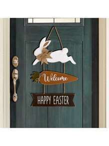1 件复活节兔子悬挂木制家居欢迎门牌节日悬挂牌