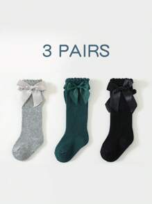 3 双新生儿至幼儿女婴纯色袜子 - 舒适及膝设计，适合全年穿着