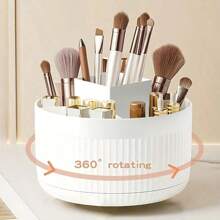 1pc Desktop Rotating Cosmetic Brush Holder, For Storage Of Eye Shadow, Lipstick And Brushes, Easy To Access Small Tools, Knives, Eyebrow Pencils, Razors, Office Stationery, Etc. It Is A Multifunctional Rotating Holder For Household Use And Organizing Cosmetics, Great As An Accessory Or Fun Gift.,For Holiday Beach, Bathroom Collection, Bedroom Collection, Large Capacity