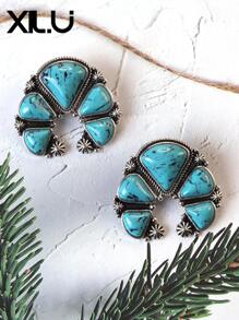 1 set de collar con colgante y aretes de estilo retro y país del oeste antiguo con diseño exagerado de color turquesa al estilo del Día de San Valentín para mujeres