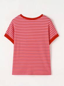CILKOO Batwing Sleeve Striped Knitted Round Neck T-Shirt For Summer