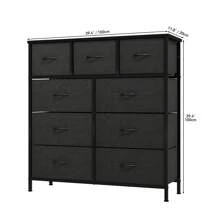 Commode, 9 Tiroirs en Tissu Commode Chambre Meuble de Rangement, Cadre en Métal,pour Chambre à Coucher, Salon,Gris Profond
