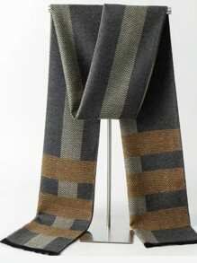 1pc Men's Cashmere Plaid & Striped Pattern Business Versatile Long Scarf
