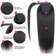 100g Ponytail Human Hair Extensions Straight Wrap Around Horsetail 1 Piece 100% Remy Human Hair 10"-32" Straight 100% Human Hair Ponytail Extension For Women - Natural Black - View 4