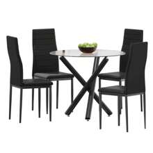 Round Dining Table, 90 Cm Glass Table Top With Black Stylish Stable Table Legs,Kitchen Table - Black - View 8