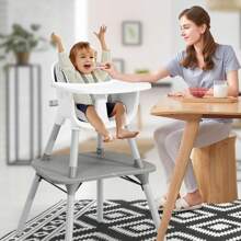 4 In 1 Baby High Chair Convertible Toddler Table Chair Set With PU Cushion Beige/Gray/Brown/Pink - 灰色 - 查看 3