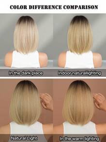 PIAOYUN Mini Lace Farbverlauf Blonde Bob Perücke für Frauen, kurzes glattes Haar, natürlich aussehende Perücke mit dunklen Wurzeln, Kunsthaarperücke ohne Kleber, hochwertige 2 * 0,5 U-Teil kleine synthetische Lace Front Perücke für den täglichen Gebrauch, 14 Zoll