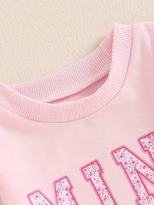 Mommy And Me Matching Outfits Mama And Mini Long Sleeve Crewneck Pullover Tops Mother Baby Sweatshirt Clothes - Pink - View 6