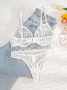 1 Bộ đồ lót ren trơn màu cho nữ, có gọng, đồ lót thoải mái Bridallingerie - trắng - Xem 6