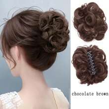 女士假发，高温丝发髻，女士造型装饰，时尚自然蓬松，夹式花朵发髻，多种颜色可选，马尾辫头饰