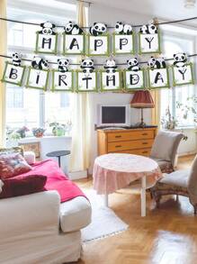 1 juego de adorable pancarta de cumpleaños de panda, pancarta de feliz cumpleaños de bambú para fiesta de cumpleaños con temática de panda, decoraciones de cumpleaños para pandas, animales de acuarela