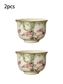 1pc/2pcs/4pcs精美陶瓷茶杯高端汝窑家用茶杯聚会下午茶花茶杯送礼佳品赠他人陶瓷杯 - 彩色 - 查看 13