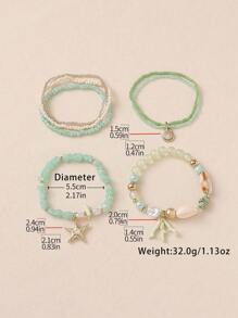 6pcs/Set Bohemian Style Ocean Theme Natural Stone, Pearl, Coral, Seashell, Starfish Beaded Multilayer Bracelet Set, Handmade Accessories For Women, Daily Wear & Holiday Gift