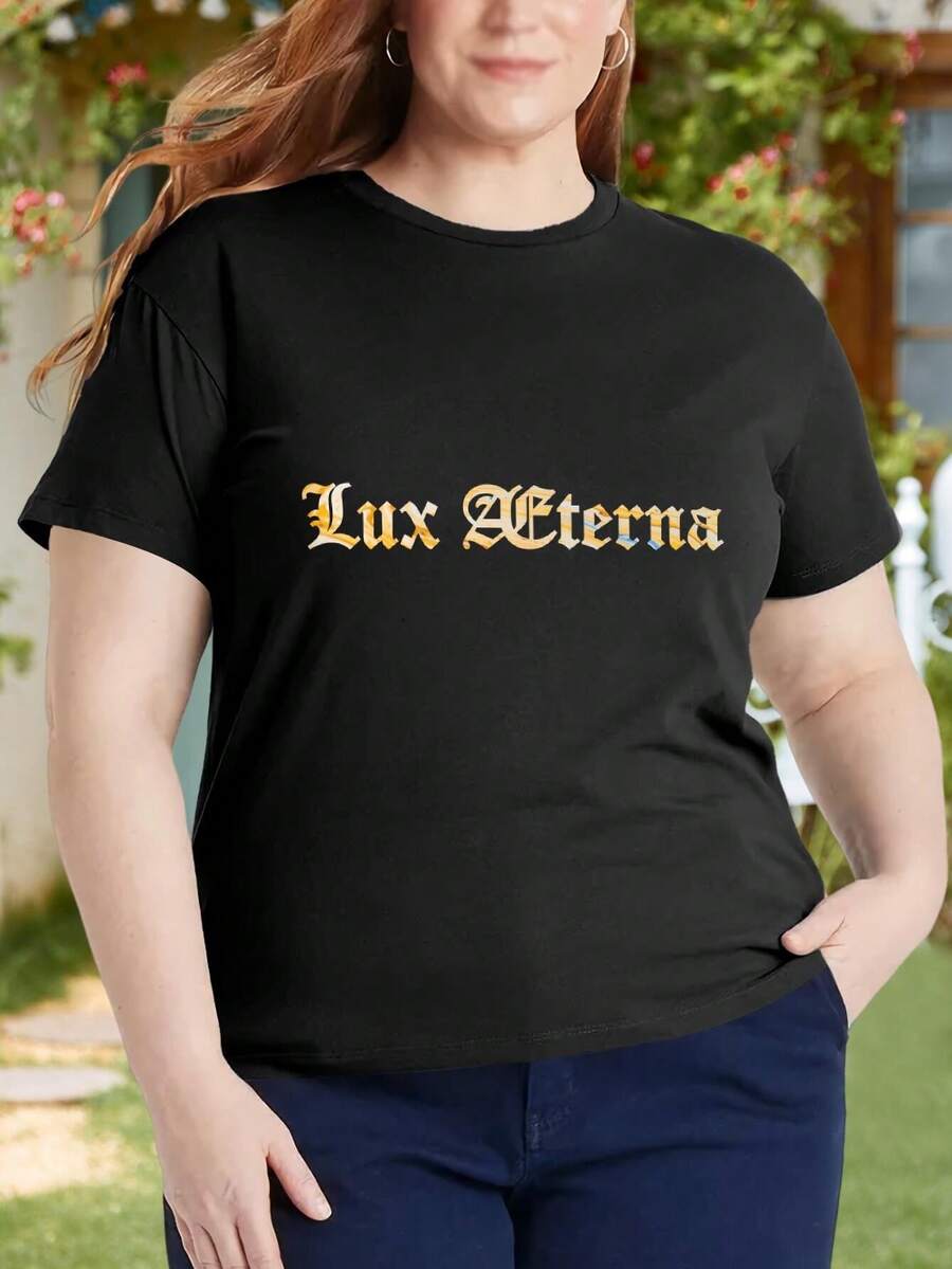 Lux Æterna - Eternal Light Inspirational Motivational Oversize Women T-Shirt For Women (Large Sizes) - Black - View 1