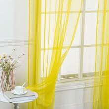 Set Of Two (2) Sheer Window Curtains Panels With Rod Pocket Drape Set Multiple Lengths (63", 84", 95", 108", 120" L) Solid Colors - 黃色 - 查看 4