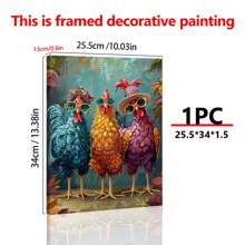 1幅《街头三只时髦公鸡》艺术画，艺术氛围浓厚，墙面装饰画，海报，现代简约风格，适用于客厅、卧室、家庭办公室装饰，是房间装饰的完美之选 - 带框帆布画 - 多色 - 查看 4