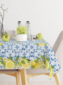 1pc 220*130cm Lemon Tile Pattern Disposable Plastic Tablecloth, Rectangular Plastic Tablecloth, Birthday Party Supplies, Kitchen Dining Table Decor, Home Decor, Waterproof & Stain-Resistant, Easy To Clean - Multicolor - View 3