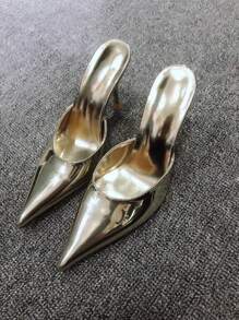 2025新款时尚女鞋性感华丽简约大方细高跟鞋尖头女鞋细高跟凉鞋细高跟尖头拖鞋居家购物百搭金色高跟鞋 - 金色 - 查看 9