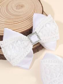 2 piezas Clips para el cabello con decoración de diamantes y lazo para niñas, clips de lazo de cinta de gróngrain y encaje para mujer, elegantes pinzas tipo cocodrilo para accesorios diarios para el cabello