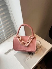 1 Girl's Handbag, Simple Casual Fashion Style, Large Capacity Lightweight Girl's Small Square Bag, Solid Color Pu Leather Fabric Magnet Closed Detachable Chain, Multiple Carrying Methods In One Bag, Suitable For Daily Use By Girl Shopping And Traveling
