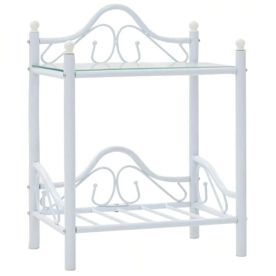 Table basse en acier et verre poli 45 x 30,5 x 60 cm Blanc
