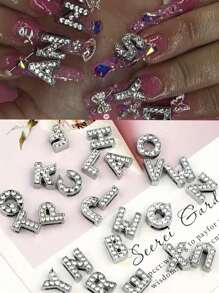 26Pcs, 3D 26 English Letter Nail Art Charms With Rhinestones, Alloy Letter Nail Art Accessories English Jewelry For Decorative Accessories Diy Nail Charms Nail Gems Nail Supplies Nails