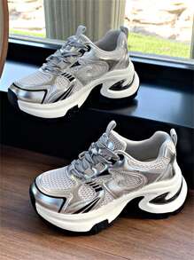 Women's Chunky Sneakers, Fashionable Lightweight Running Mesh Breathable Vulcanized Shoes, Suitable For Spring/Autumn 2025