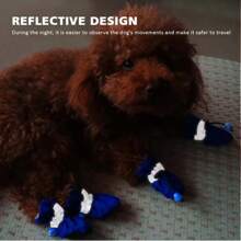 4pcs Antiskid Puppy Shoes Pet Protection Soft-Soled Pet Shoes Winter Waterproof Prewalkers Soft Supplies Pet Paw Care Supplies - Blue - View 3