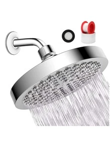 1 pieza de cabezal de ducha redondo plateado, cabezal de ducha de alta presión, puede girar 360°, salida antiobstrucción de silicona, superficie pulida, montado en la pared, de mano, suministros de baño esenciales, fácil de instalar - Plateado - Ver 1