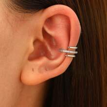 1pc Minimalist Multi-Layer Geometric Line Design Copper Clip-On Earrings, Fashionable Jewelry For Women, No Piercing Required