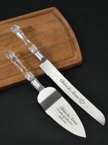 Customizable Name Knives,2Pcs Custom Crystal Handle Cake Cutting Set For Wedding, Personalized Stainless Steel Cake Knife With Name, Knife Size: 33.5cm/13.2in, Shovel Size: 27.5cm/10.8in, Wedding Cake Knife And Server Set, Cake Cutting Set For Wedding,Graphic Print - Silver - View 6