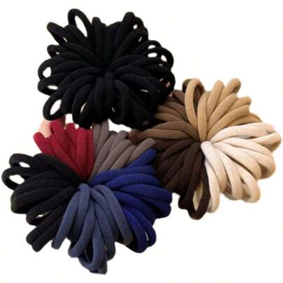 50 elásticos de cabelo de malha de alta elasticidade - estilo minimalista vintage, elásticos de cor sólida, elásticos de tecido de toalha macios e sem costura para rabos de cavalo e coques, adequados para maiores de 14 anos, conjunto combinado preto e branco